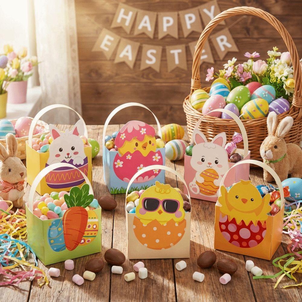 6pcs Egg Rabbit Carrot Easter Bunny Candy Boxes with Handle Candy Gift Bag  Spring Parties
