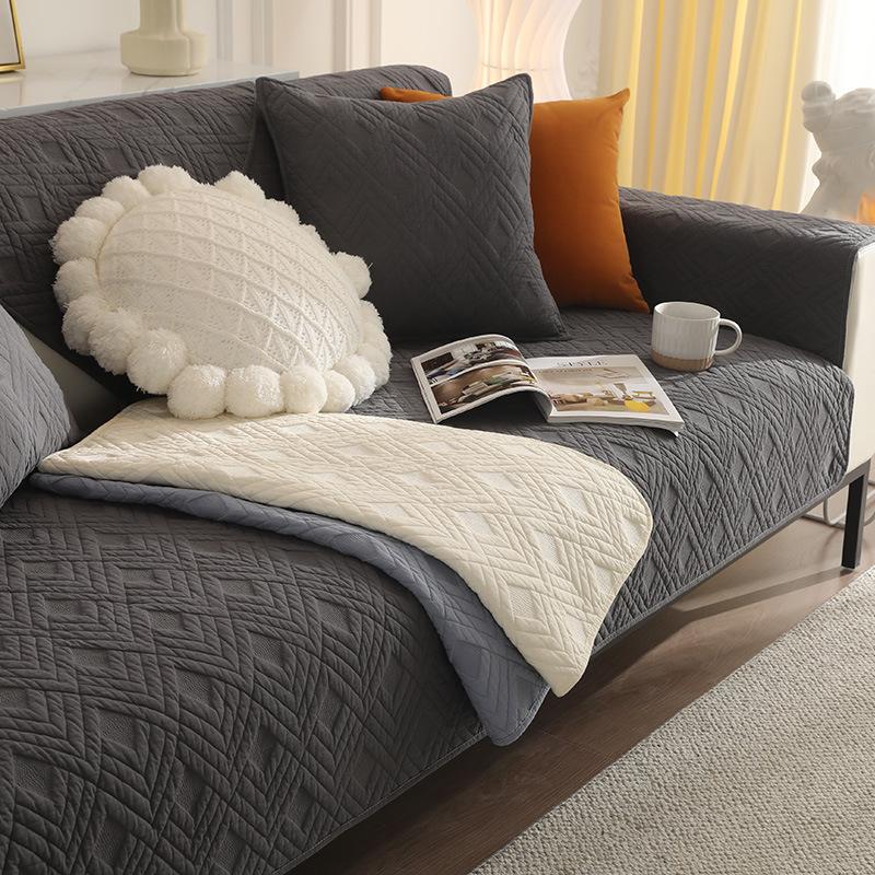 New Solid Color Sofa Seat Cushion Pure Cotton Cloth Non-slip Simple Four-season Cotton Sofa Cushion Cover Towel