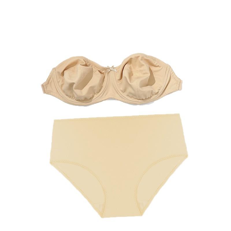 Women's Large Size Transparent Strap Bra Set with Removable Straps and Underwire Underwear Thin Comfortable and Breathable Briefs
