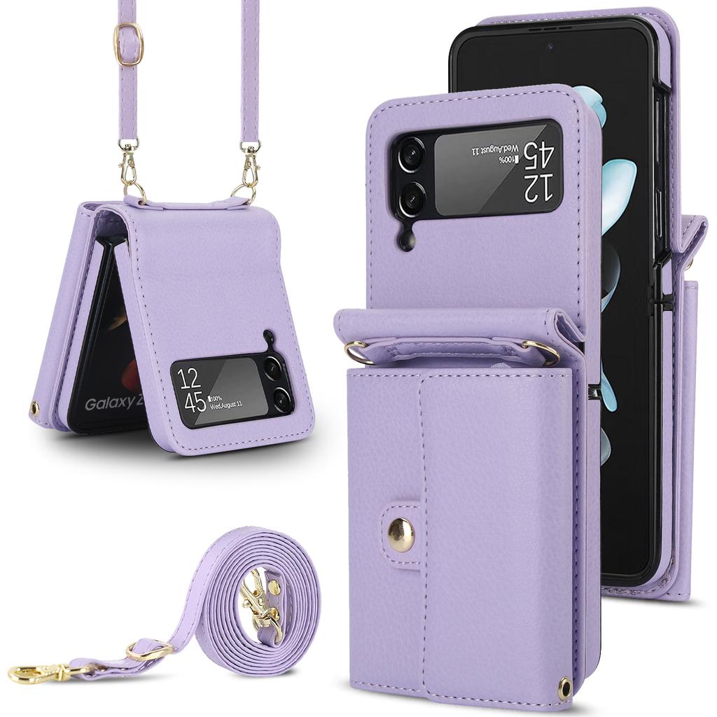 Crossbody Cards Bag Rfid Leather Wallet Case For Samsung Galaxy Z Flip 5 4 3 5G Flip5 Long Lanyard Purse Pocket Hand Strap Cover