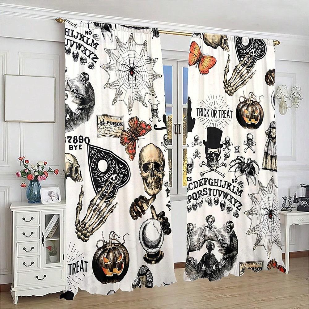 2 Stück Schwarzer Totenkopf Kussmuster Digitaldruck Fenster Vorhang geeignet für Wohnzimmer, Café, Küche, Schlafzimmer Heimdekoration