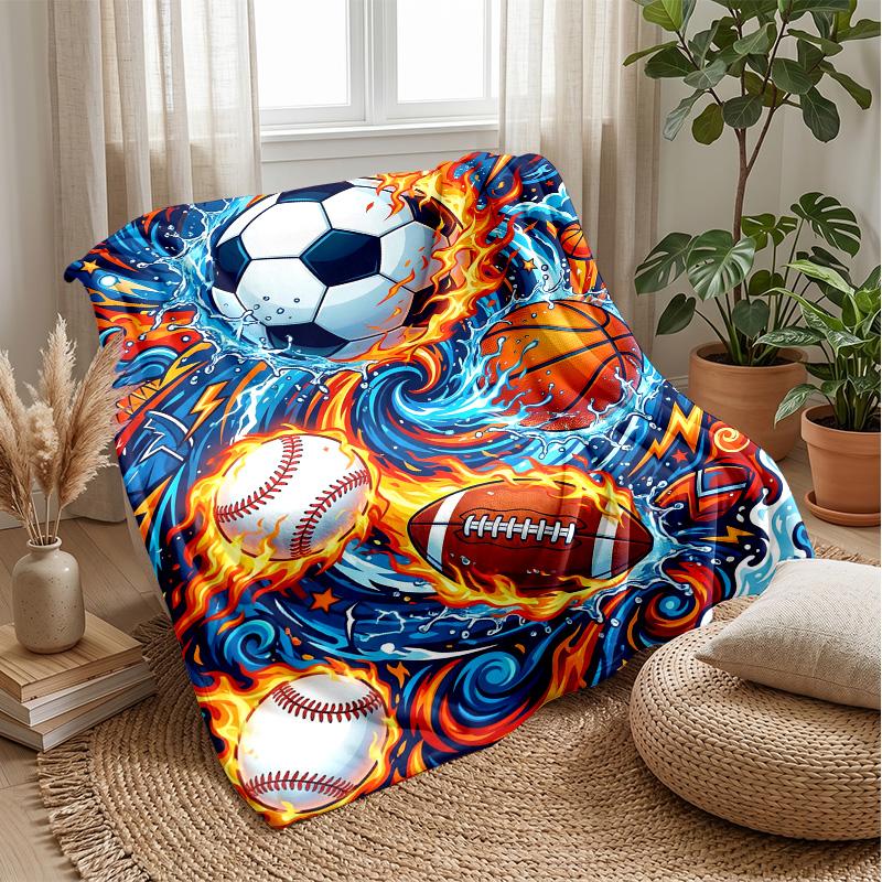 Sports Ball Festival Theme Blanket Lightweight Warm Flannel Blanket Decorative Throw Blanket for Home Decoration