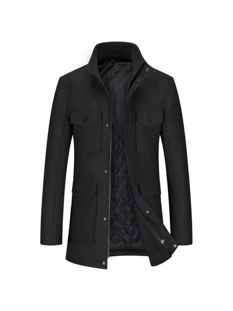 Men's Double-Layer Collar Wool Coat - Autumn/Winter European Size Business Outerwear