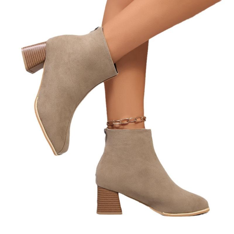 Large Size Short Boots Women's Autumn and Winter New Fashion Round Head Thick Heel High Heel Rear Zipper Martin Boots