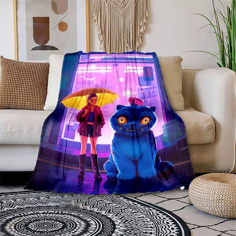 1pc Rainy Night AdventureCartoon Blanket,Portable Throw for Travel , All-Season Cozy Blanket,Ideal Gift for Christmas, BirthdaysPB053 100x150cm
