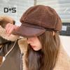 Achteckige Wintermütze aus dickem Plüsch, kurze Krempe, Kontrastfarbe, hält warm, Schirmmütze im literarischen Retro-Stil, Kopfbedeckung für die Arbeit, Reisen, den Alltag