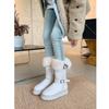 Off-white thick-soled snow boots women's winter plush tall tube double buckle belt thickened warm non-slip cotton boots