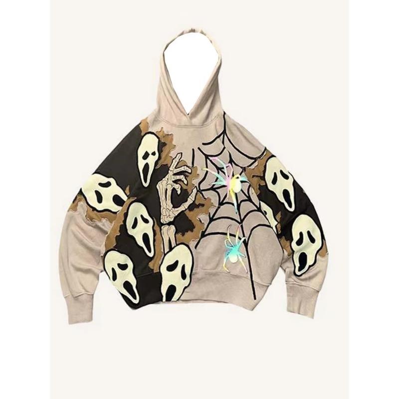 New Trendy men's Hoodie With Skeleton Style Pattern design, Novel Long Sleeved Hoodie With Pockets For Daily Wear