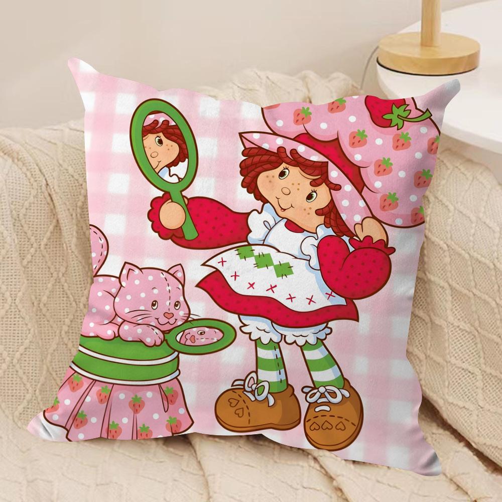 S-Stawberry Shortcake Cushion Cover Silky Short Plush Double-Sided Printed Pillow Case for Sofa All Seasons Home Decor Gift