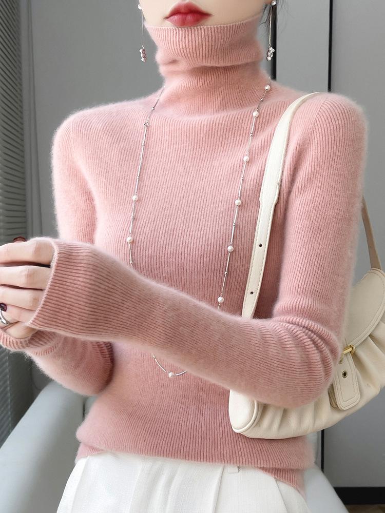Women's High Neck Cashmere Turtleneck Pullover - 100% Wool Slim Fit Long Sleeve Sweater, Autumn/Winter Base Layer.