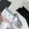 Womens Japanese Vintage Dots Pattern Cotton Middle Tube Calf Socks Hollow Out Breathable Mesh Thin Roll Cuffs Crew Socks