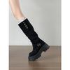 Black Retro Versatile Thick-soled Thick-heeled Boots Children's Boots 2025 New Autumn Thin and Heightened Knight Boots