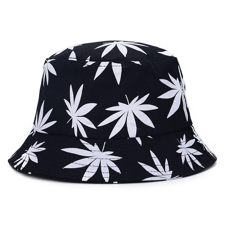 Black Leaf Bucket Hat Summer Coconut Tree Unisex Simple Bob Caps Hip Hop Gorros Men Women Panama Cap Beach Fishing Boonie Sunhat