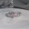Sweet Pink Diamond Heart Adjustable Ring - Cool, Elegant, Inlaid Gems, High-End Design