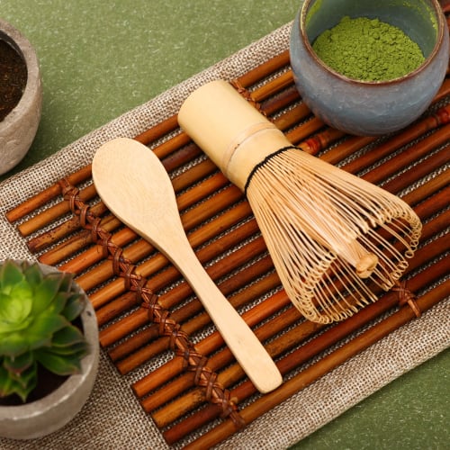 DiDiBirDi Tea Ceremony Utensils, Bamboo Chasen, Matcha Whisk, 100-Standing Tea Spoon (Set of 2)