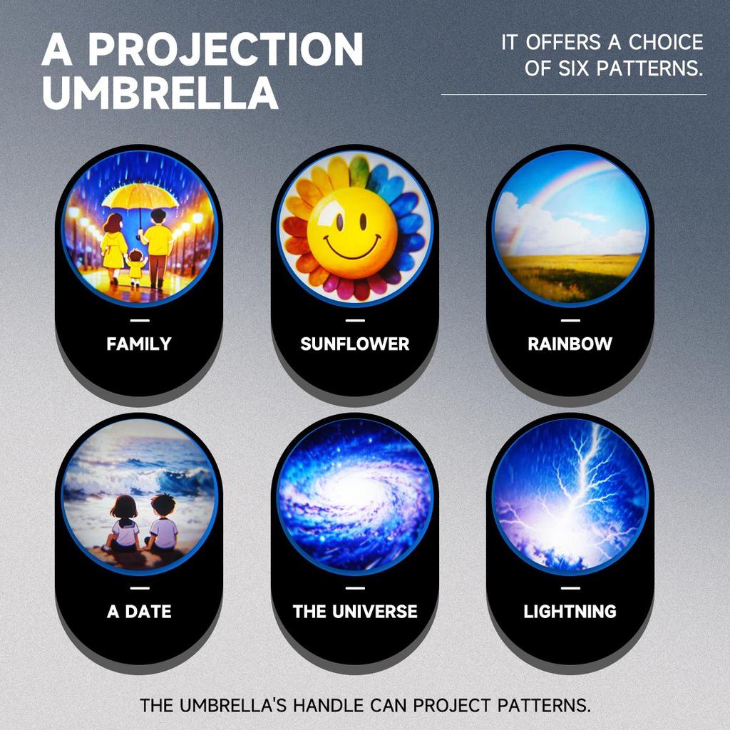 UPF 50+ Reverse-Folding Windproof Umbrella with LED Projector