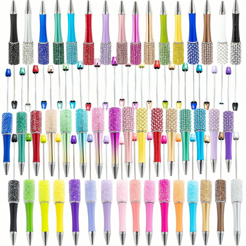 48Pcs Pens Bulk Beadable Focal Beads Pens with Glitter Diamond Pearls Fancy Cute Pens for Women Tween Girls Gifts Trendy Stuff School Supplies for