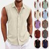 Men's Solid Color Lapel Button Up Vest Shirt T-shirt Top
