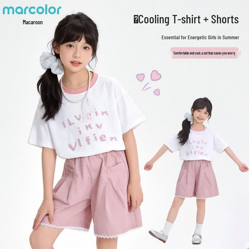Macaloo Girls  Sweet Summer Cool & Breathable Two-Piece Short Set 140 розовый