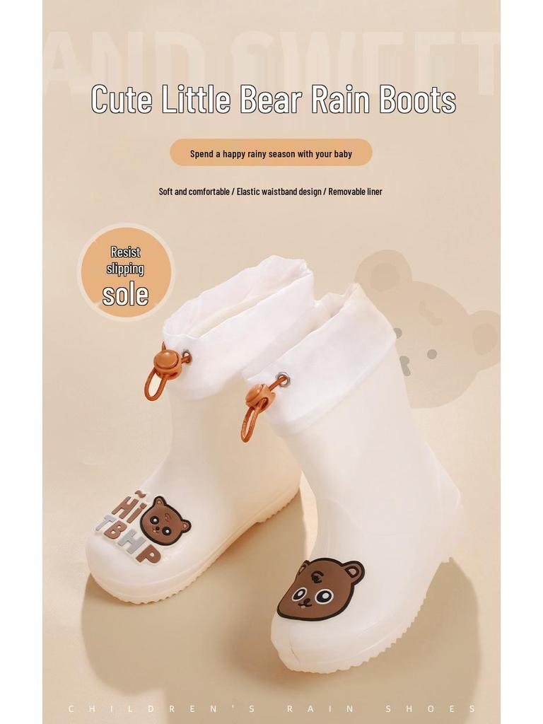 Feng Qing Fan Kids' Waterproof Rain Boots with Non-slip Sole and Elastic Cuff - Cartoon Design for Toddlers