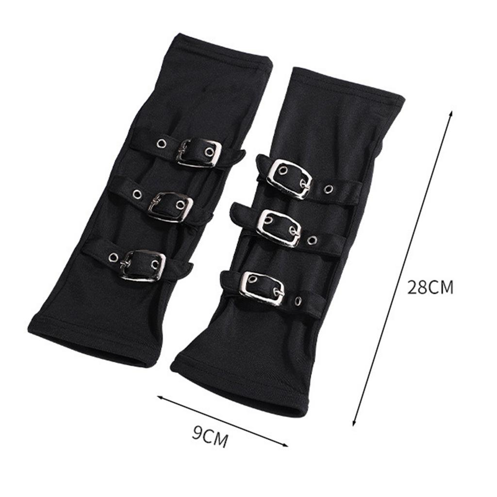 Guantes Largos para Mujer con Orificio para el Pulgar Decoración de 3 Hebillas Guantes Elegantes sin Dedos para Fiesta de Cosplay Negro