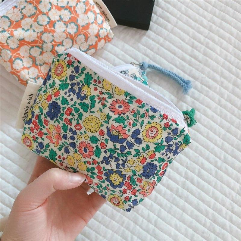 Mini-Baumwoll-Blumen-Organizer-Taschen für Damen, kleine Stoff-Kosmetik-Make-up-Tasche, kleine Geldbörse, Münzfach, Kinder-Kosmetiketui