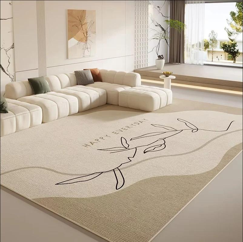 Cream Style Line Living Room Floor Mat, Large-Sized Sofa, Coffee Table Blanket, Bedroom Carpet, Home Decoration