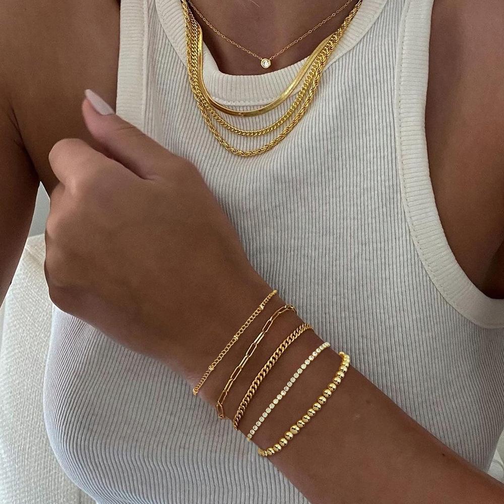 Women's Set of 5 Gold Chain Bracelets Thin Surgical Steel