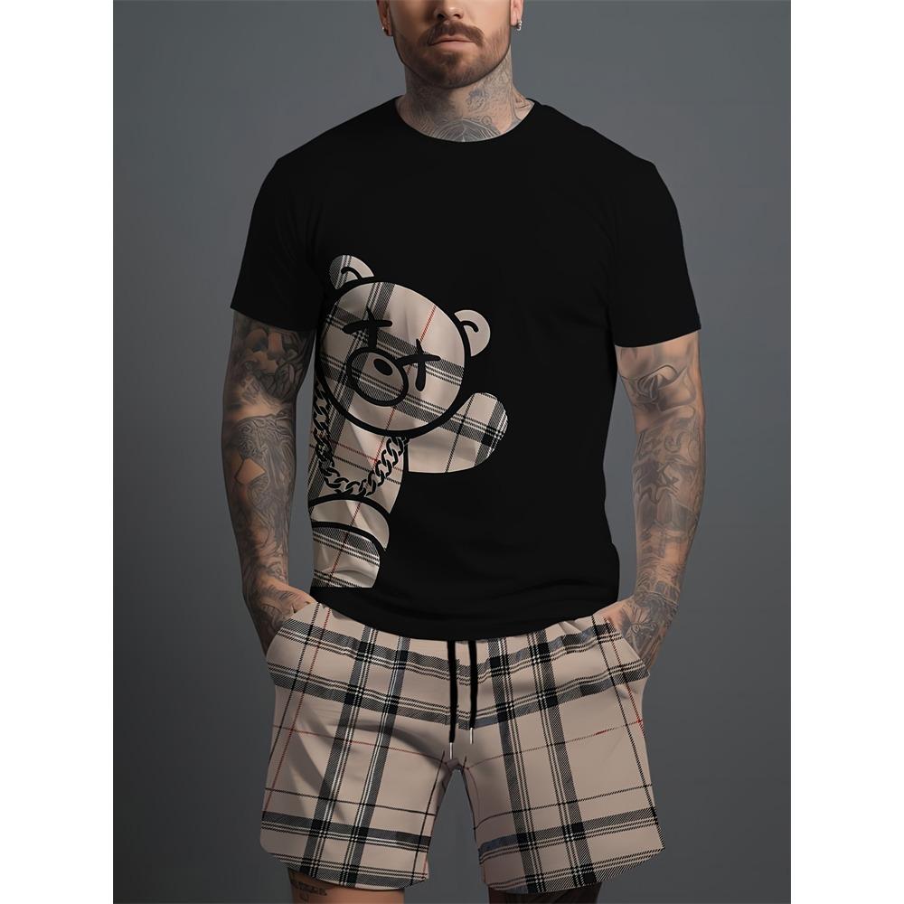 Summer Men's T-shirt and Shorts 2 Piece Set Hip Hop Print Round Neck T Shirt Casual Fashion Style Breathable Short Sleeve Shorts