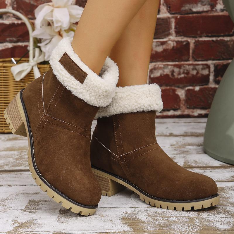 Winter New Medium Boots Lamb Wool Cotton Shoes Plush Thickened Women