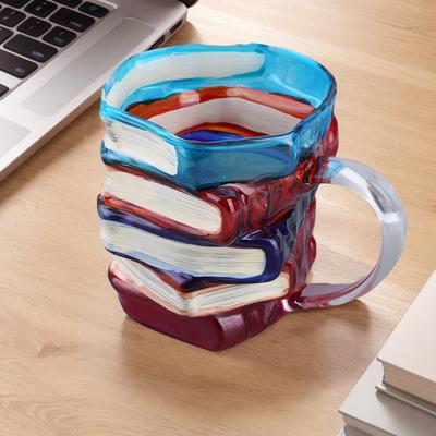 3D Colored Book Glass Cup Novelty Book Stack Coffee Mug Decorative Creative Coffee Cup for Literature Lovers
