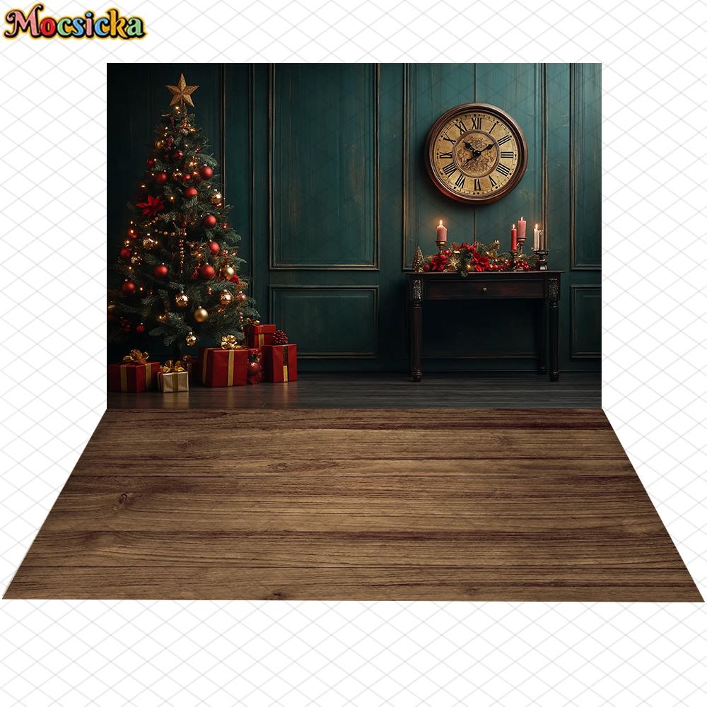 Mocsicka Christmas Photography Background Home Xmas Tree Dark Green Wall Decorations New Year Party Photo Backdrop Studio Banner