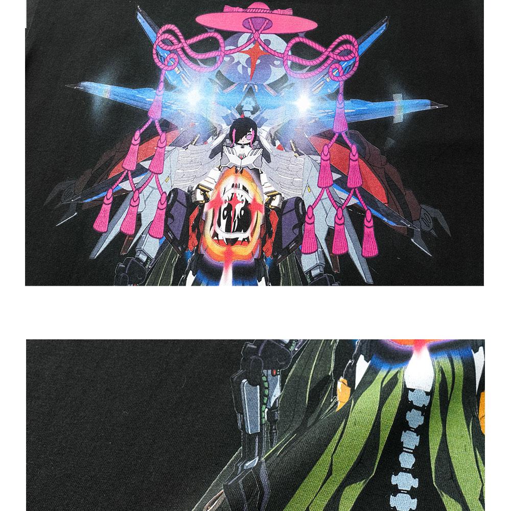 Gundam Man Negru Imprimat Mânecă Scurtă Respirabil Absorbant de Transpirație Oversized Fashion Versatil Stil European și American