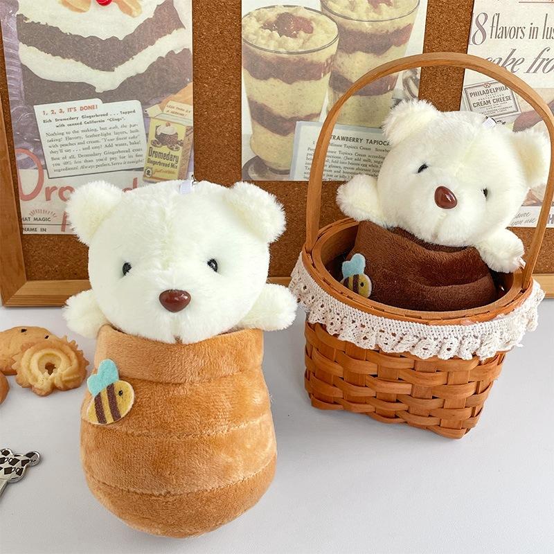 Cute Plush Honeypot Bear Doll Keychain Student Backpack Pendant Creative Car Key Accessories Gift