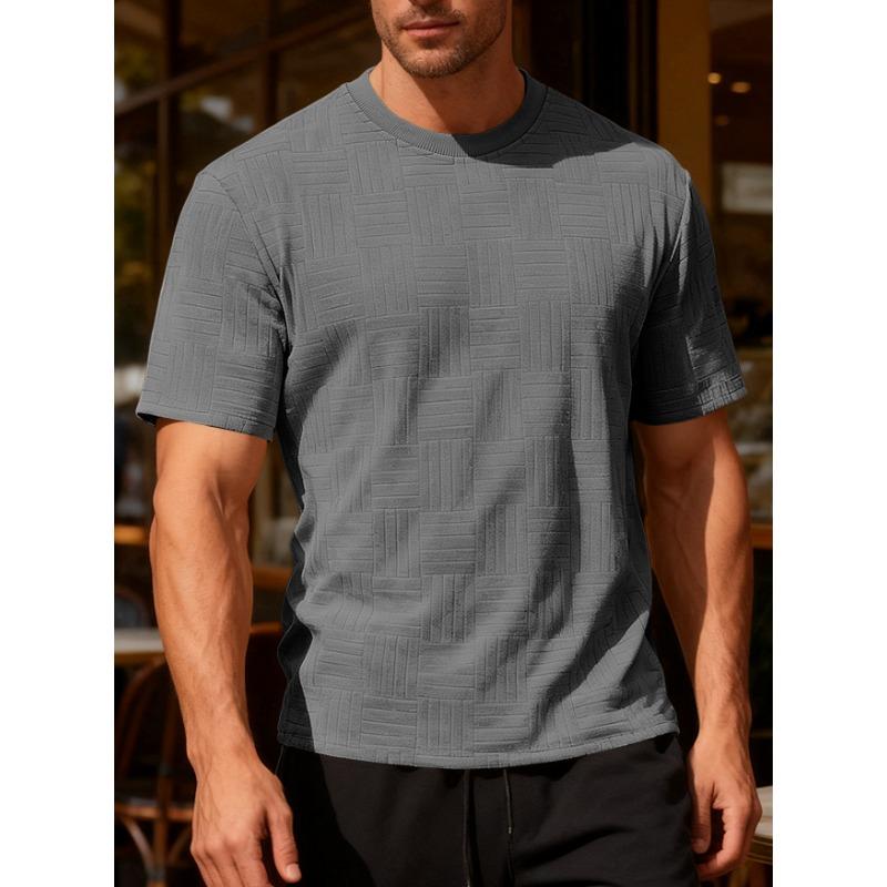 Men Geometric Textured Fabric Crew Neck Short Sleeve Casual Multiple Color Options T Shirt