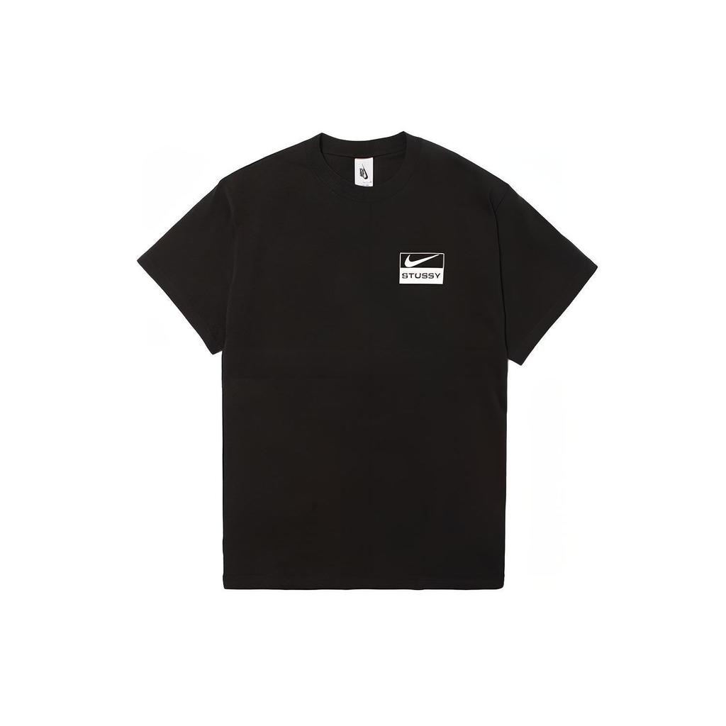 Nike Stussy Logo Graffiti Print Round Neck Short Sleeve T-Shirt Unisex Tops Black CU9256-010