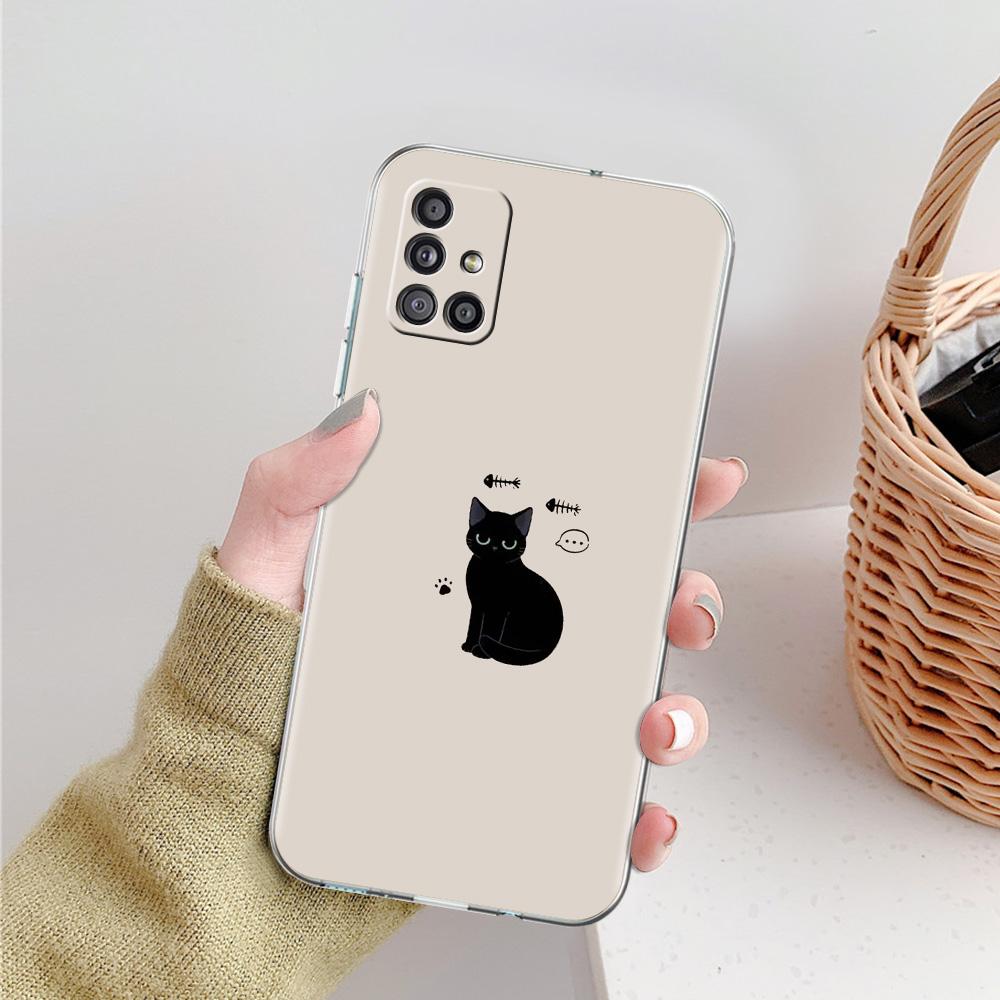 Phone Case For Samsung A15 A13 A35 A55 A51 A71 A41 A31 A21S A03S A05 A17 A23 A25 A33 A53 A73 5G A07 4G Cover Funny Black Cat