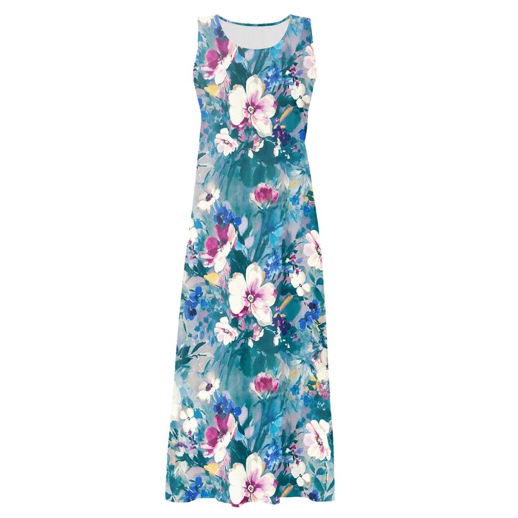 Fashion Summer Casual Comfortable Flower Print Sleeveless Cotton With Pocket Beach Dress For Women