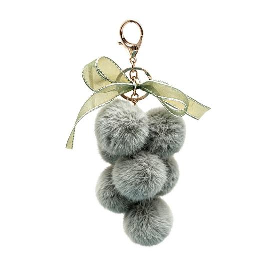 Plush Grape Decorative Pendant Keychain for Handbags, Fuzzy Cluster Bag Charm with Decoration Bow, Fluffy Ball Keyring Backpacks and Purses