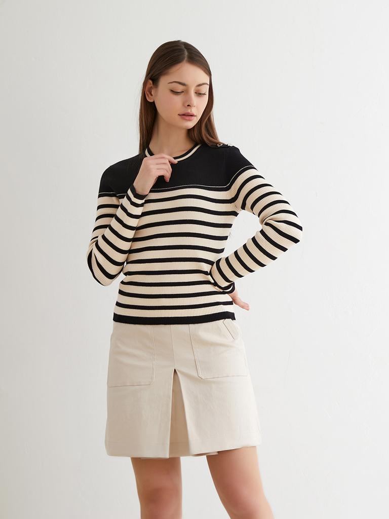 NITINA Stripe Round Pullover Bk