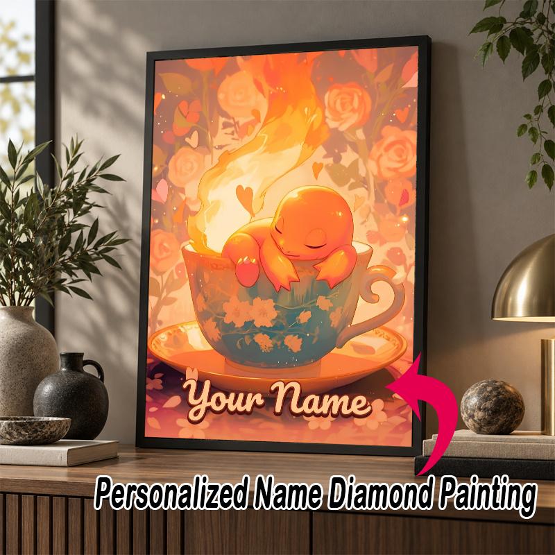Personalized Charmander Diamond Art Custom Name 5D Diamond Painting Full Drill DIY Craft