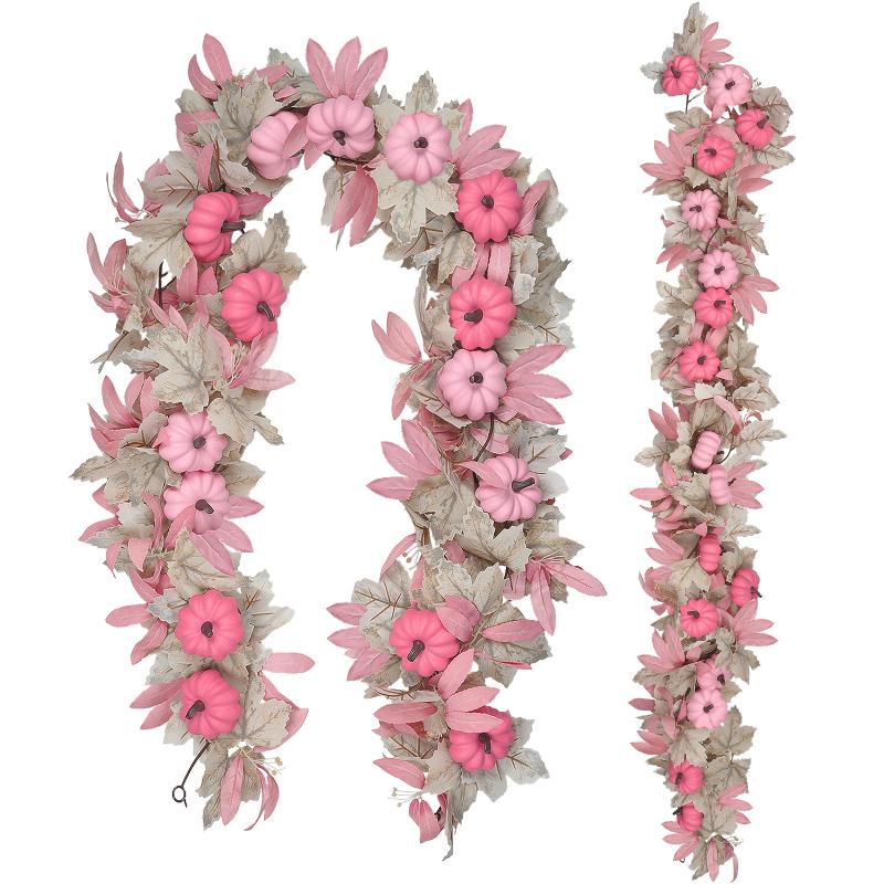 White Maple Leaf Decorations Pink Pumpkin Accents Fall Festival Party Supplies Faux Foliage Garlands Halloween Themed Home Decor