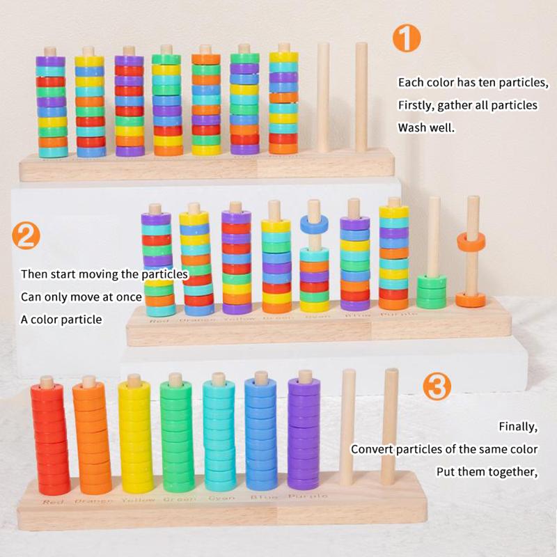 Wooden Color Sorting Stacking Toys, Montessori Toys Rainbow Rings Game, Wooden Sorting & Stacking Toys For Toddlers