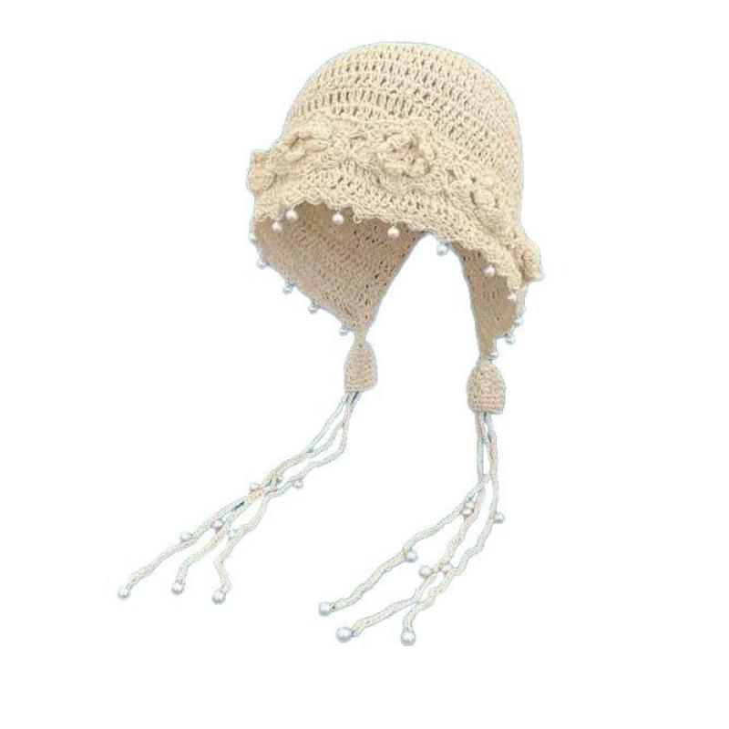 1Pcs Fashion Hand Woven Hollow Bowhead Hat Women's Hook Flower Ethnic Wind Su Ear Strap Pullover Mountaineering Scarf