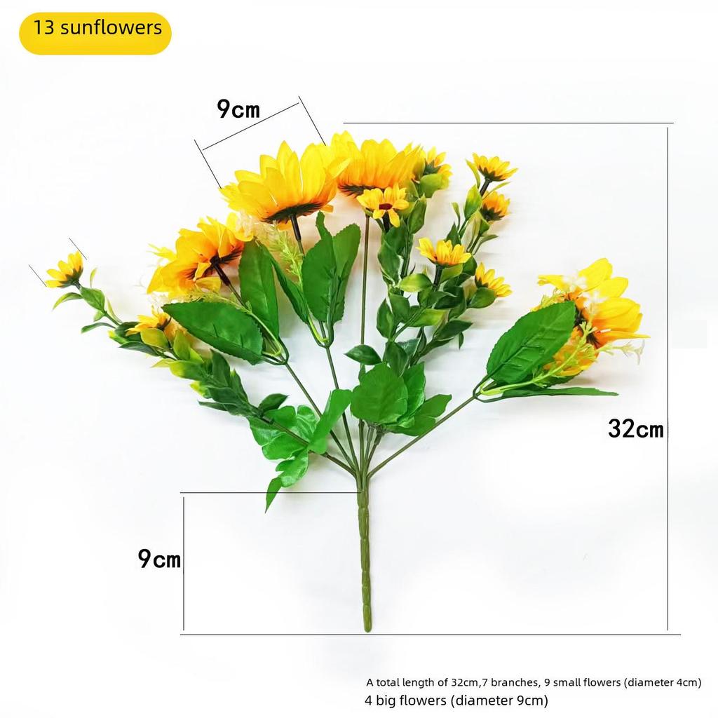Künstlicher Sonnenblumenstrauß: Kurzer Stiel aus Seidenstoff für die Dekoration des Hochzeitssaals