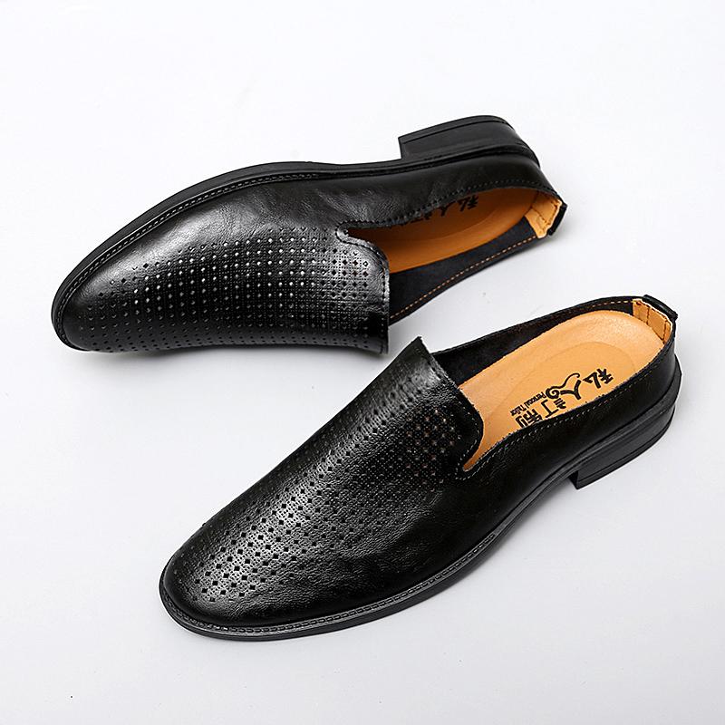 Genuine Leather Mules Shoes Men's Half Shoes For Man Luxury Brand Slippers Men Designer Casual Shoes Breathable Slip On Footwear
