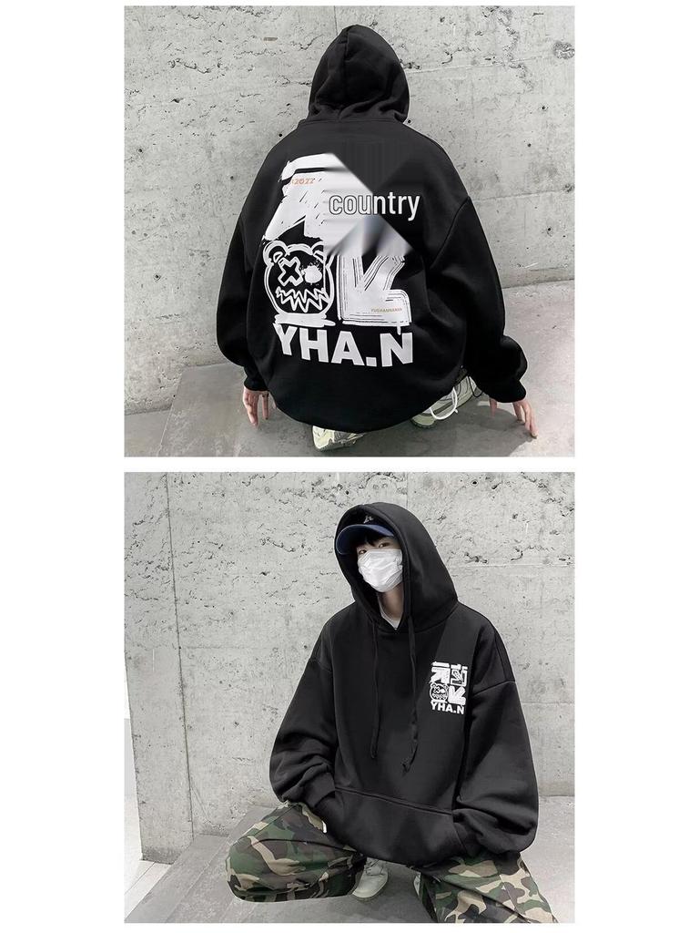 Men's Heavyweight Hooded Sweatshirt - Trendy Autumn/Winter High Street Style, Loose Fit, Velvet Lined.