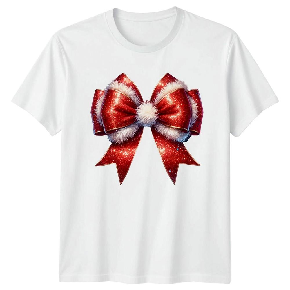 Christmas Bow Red Holidays Graphic Unisex Tee Unisexs Unisexs TShirt S