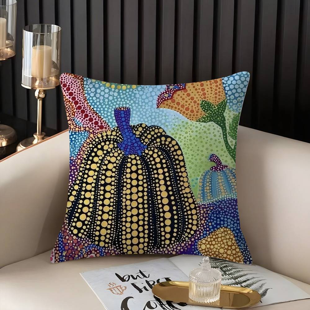 Yayoi Kusama Abstract Art Pumpkin Pillow Case Home Dorm Chair Back Short Plush Double-sided Printing Nap Time Cushion Cover