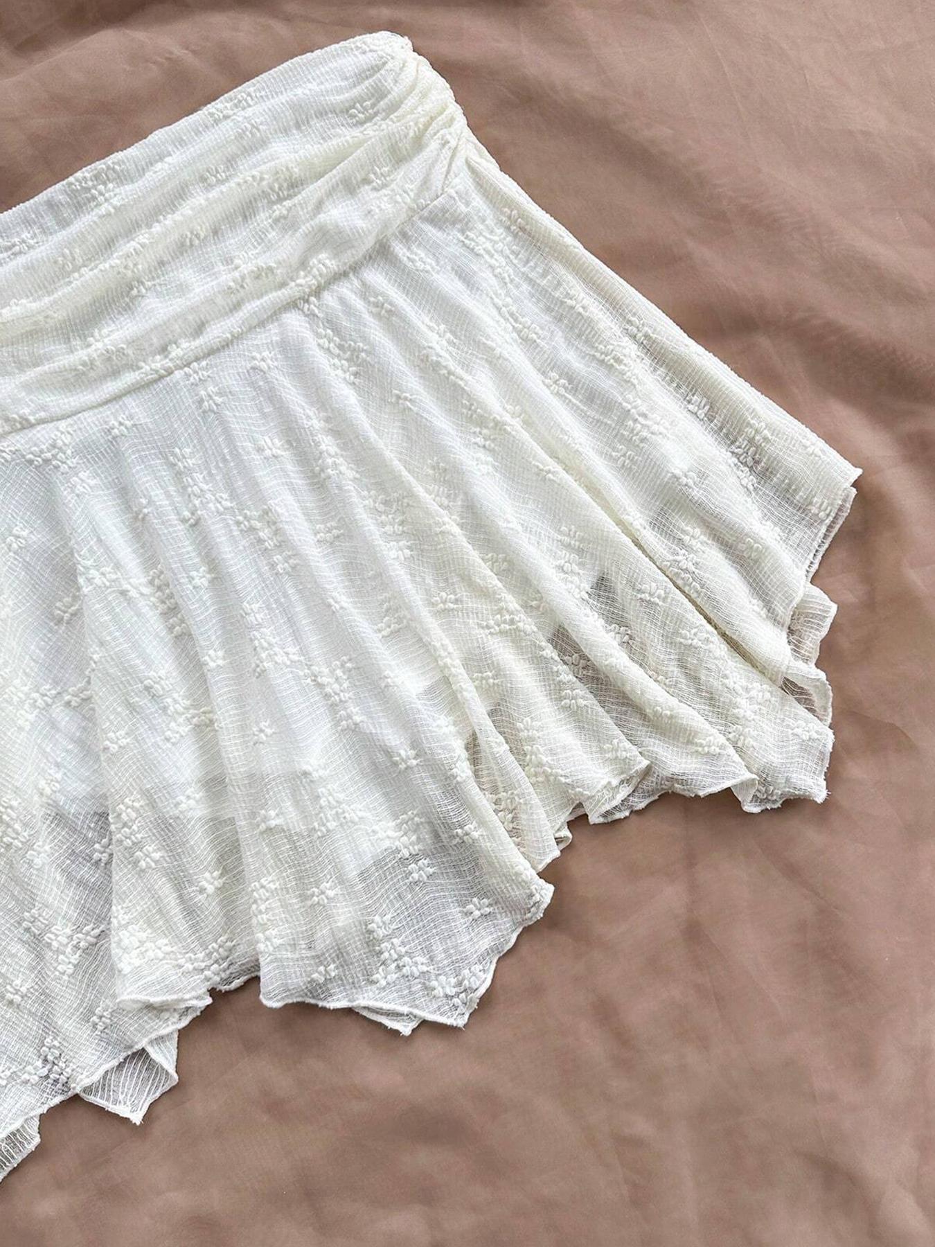 Женская неровная кружевная юбка А-силуэта - Высокая талия, Стройнящая, Сексуальная и Короткая Small белый